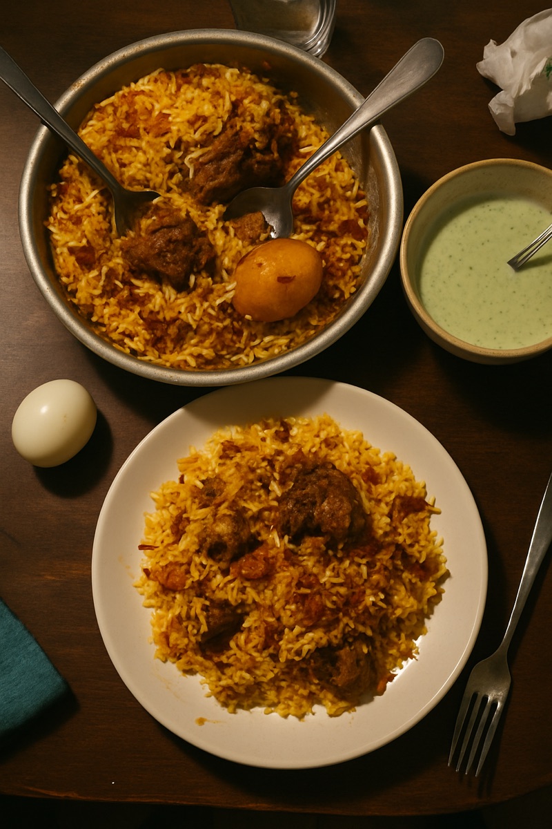 Kacchi biryani, a traditional dish from Bangladesh