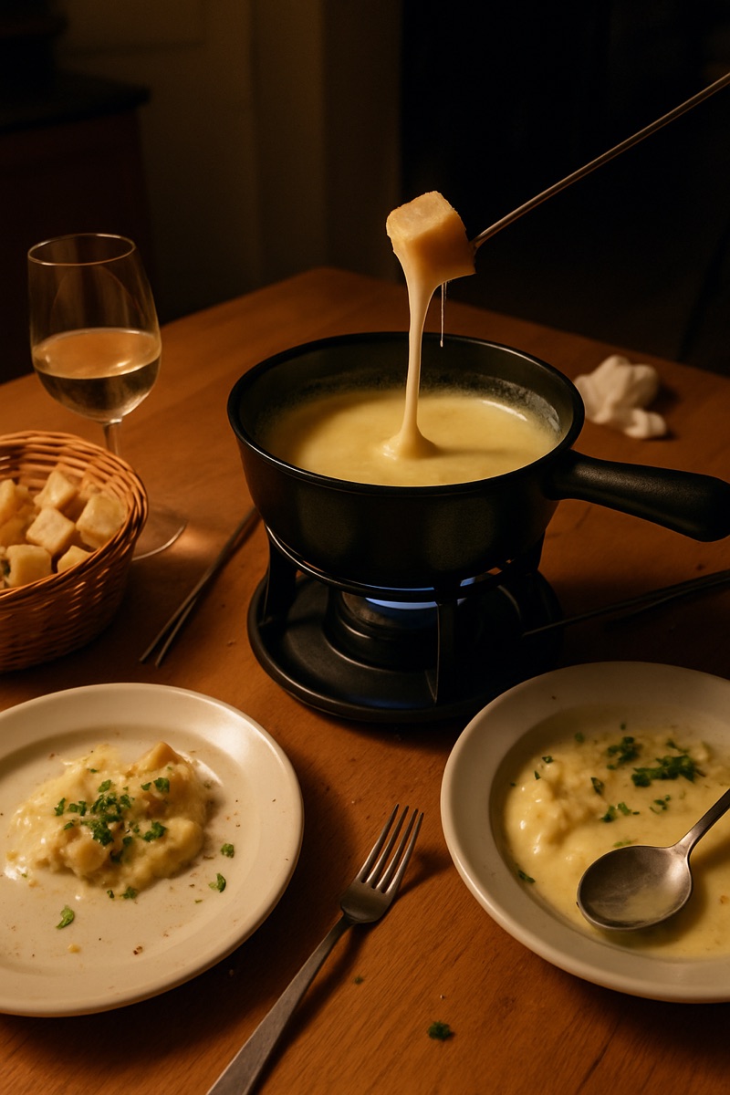 Fondue de queso, a traditional dish from Switzerland