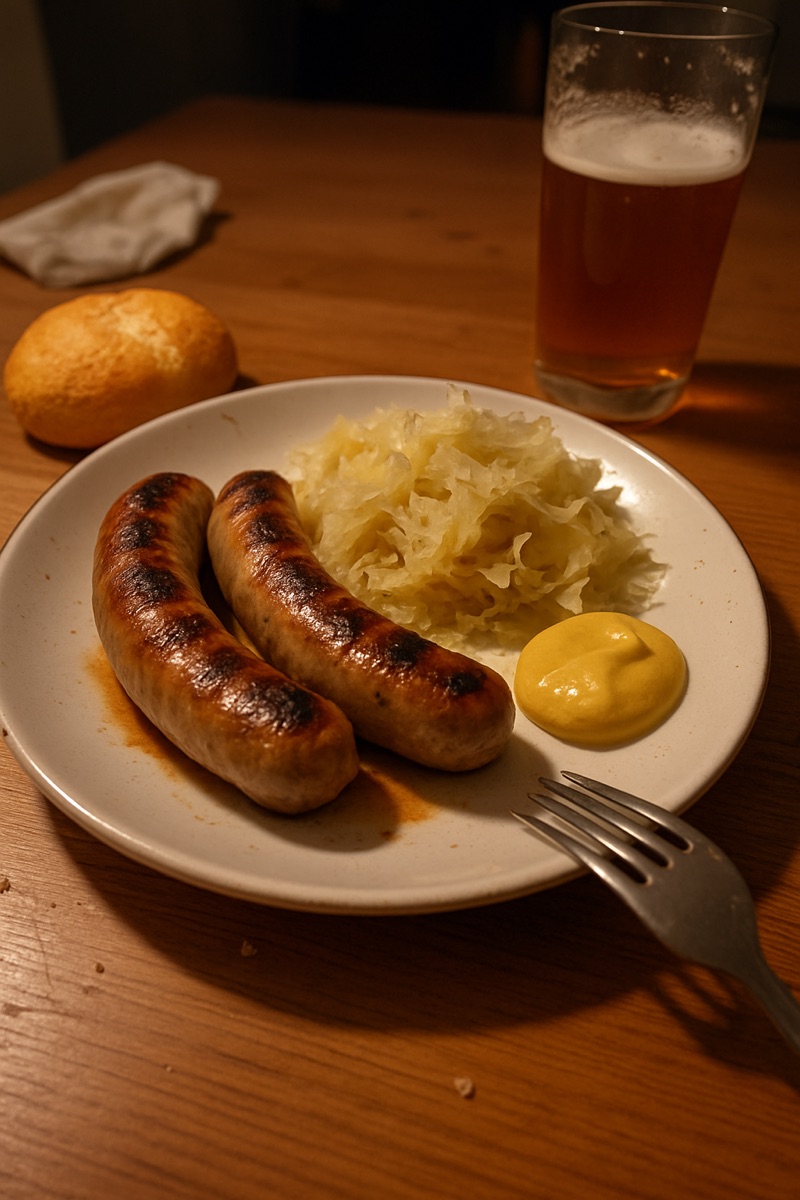 Bratwurst with sauerkraut, a traditional dish from Germany