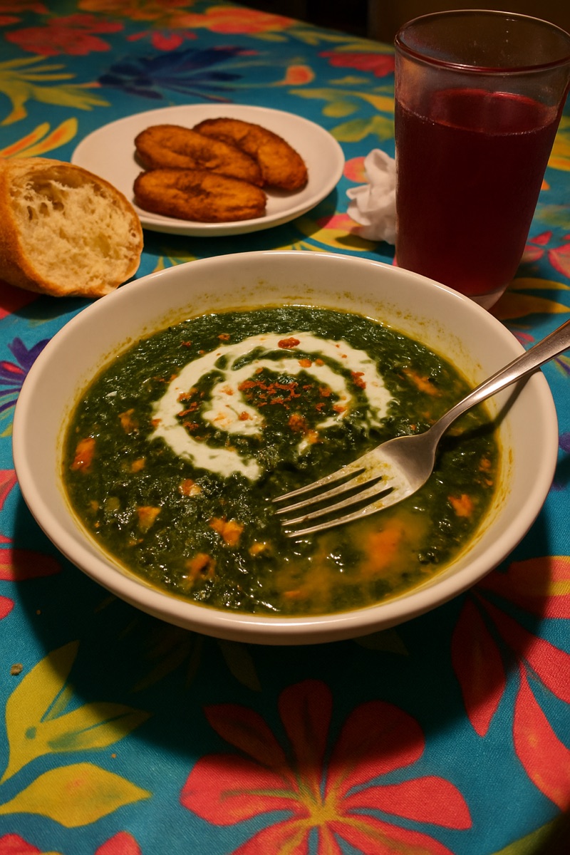 Sopa de callaloo, a traditional dish from Dominica