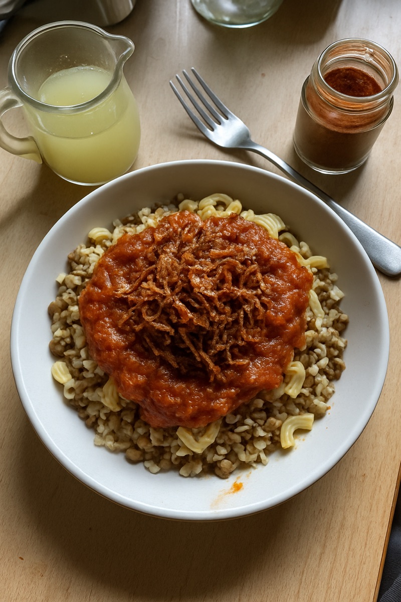 Koshari, a traditional dish from Egypt