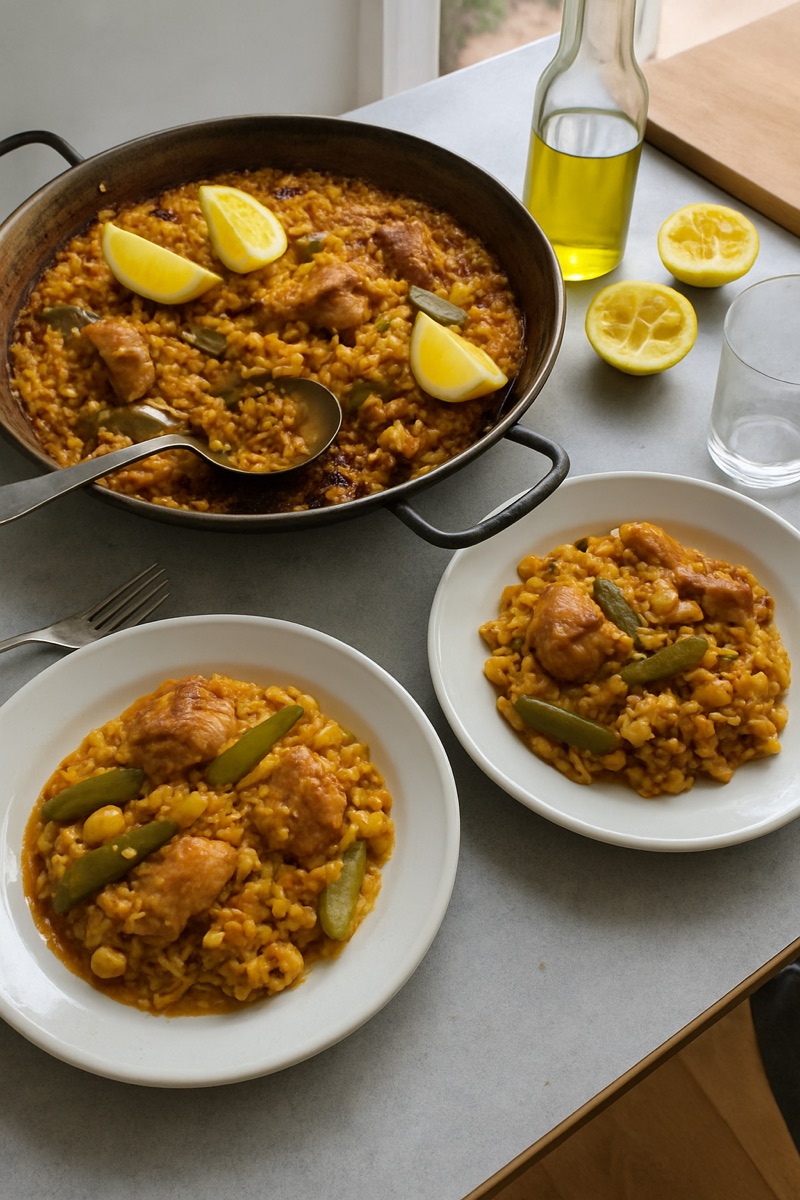 Paella valenciana, a traditional dish from Spain