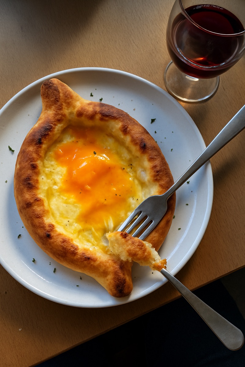Khachapuri adjaruli, a traditional dish from Georgia