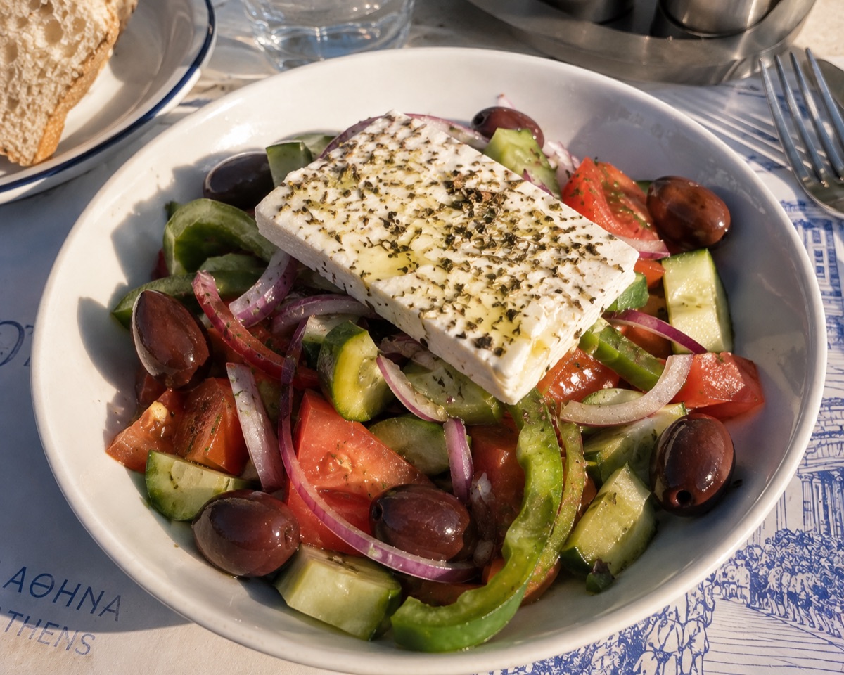 Horiatiki, a traditional dish from Greece