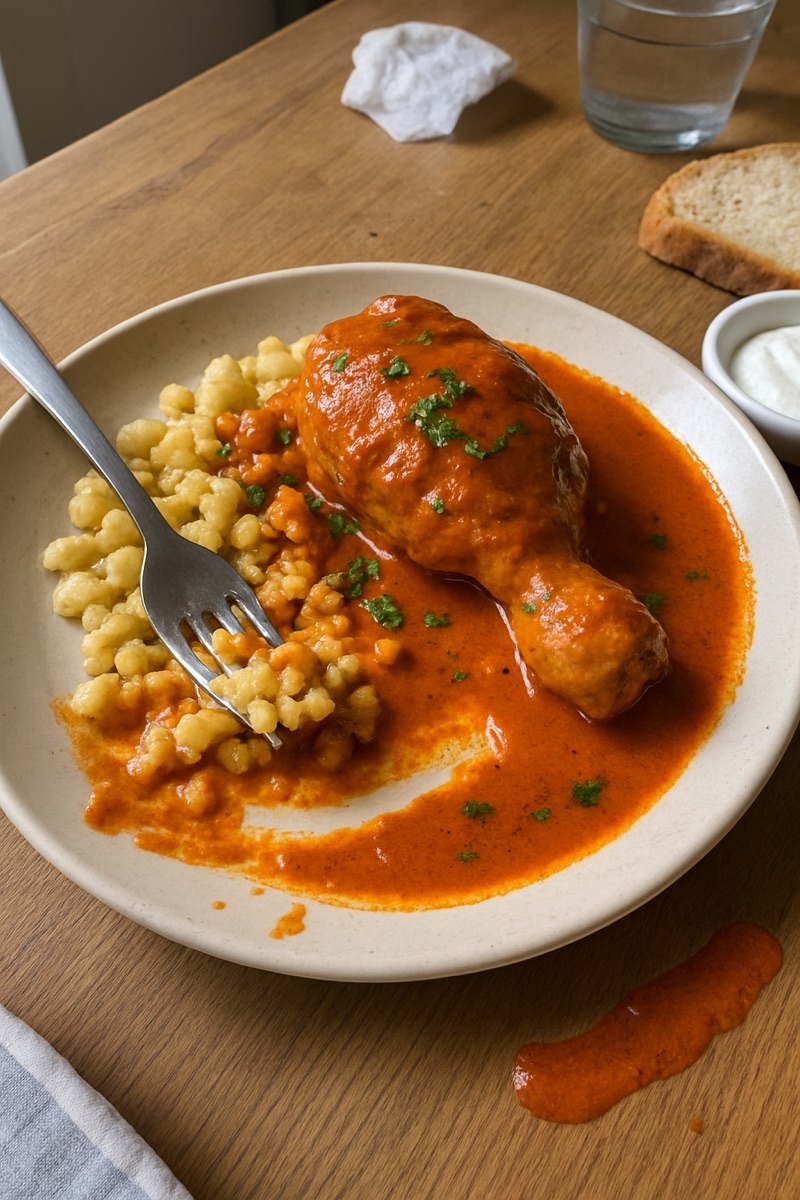 Chicken paprikash, a traditional dish from Hungary