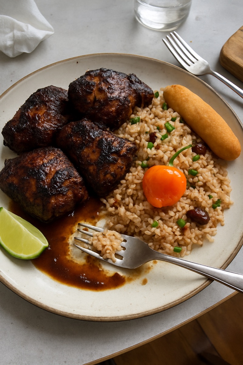 Jerk chicken, a traditional dish from Jamaica
