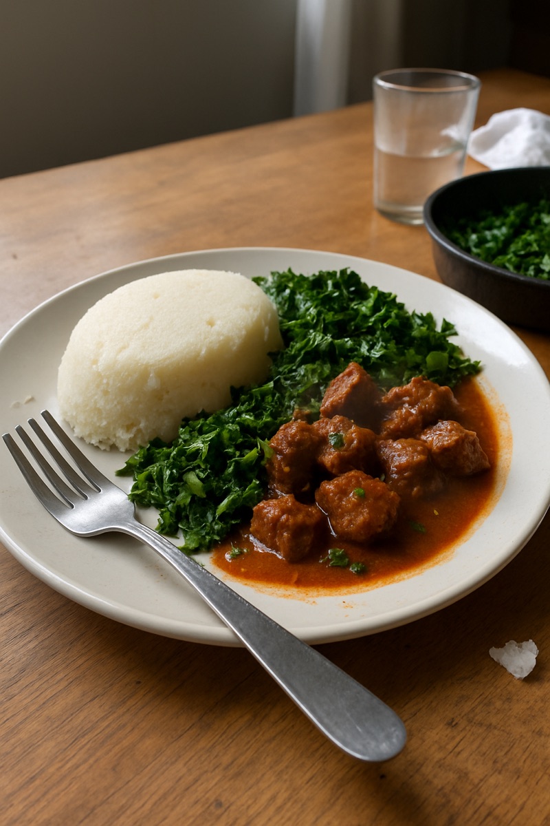 Ugali na sukuma, a traditional dish from Kenya