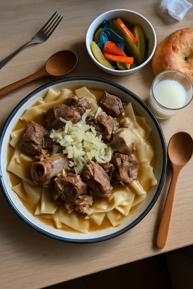 Beshbarmak, a traditional dish from Kyrgyzstan