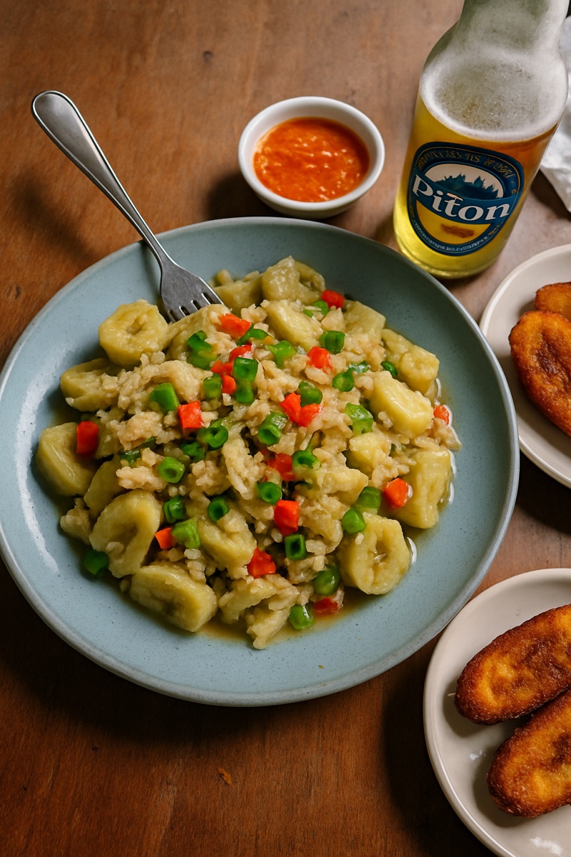 Green fig and saltfish, a traditional dish from Saint Lucia