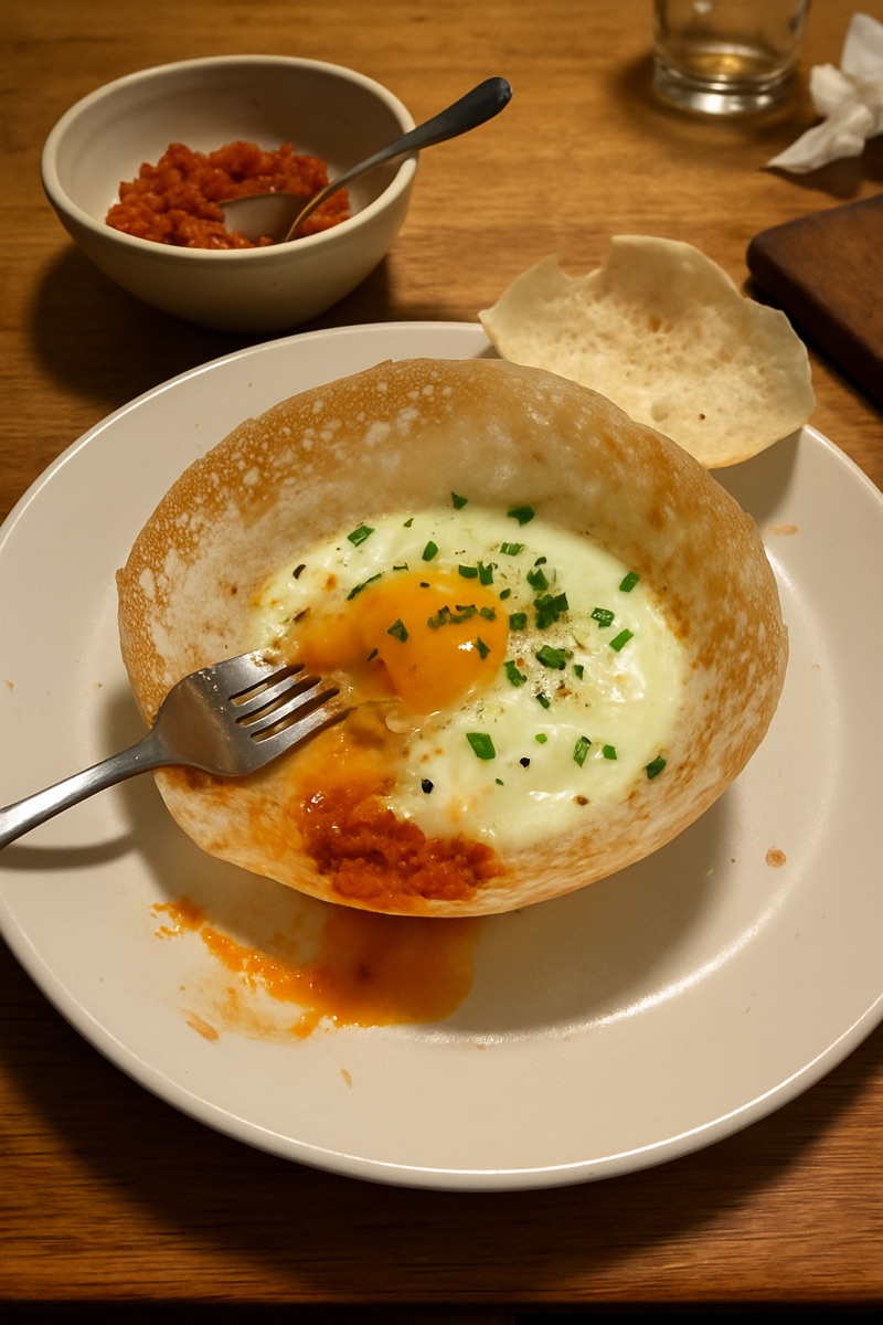 Egg hoppers, a traditional dish from Sri Lanka