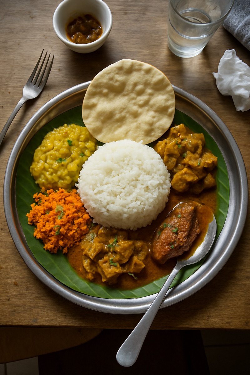 Riz et curry, a traditional dish from Sri Lanka