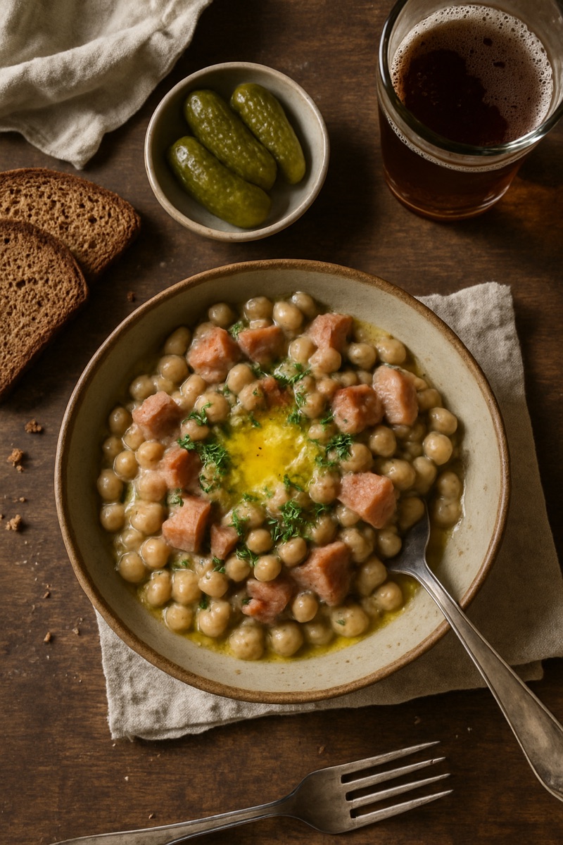 Grey peas and ham, a traditional dish from Latvia