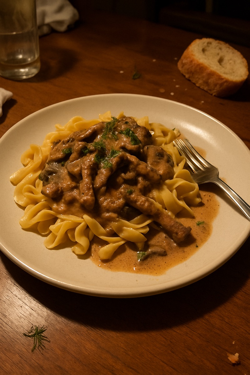 Beef stroganoff, a traditional dish from Russian Federation